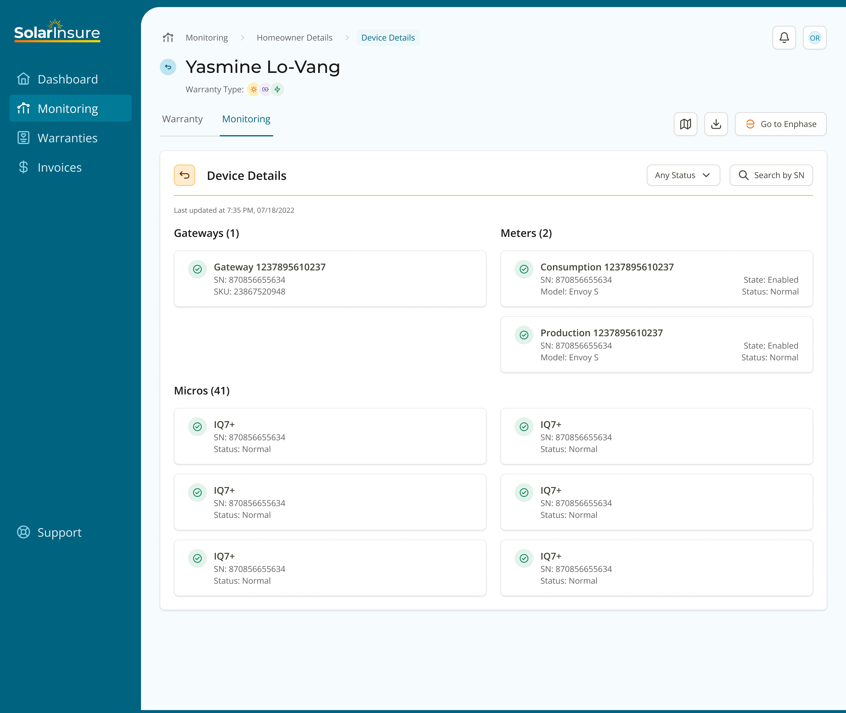 Monitoring Homeowner Details Monitoring Tab Device Details Monitoring Homeowner Details Monitoring Tab Device Details